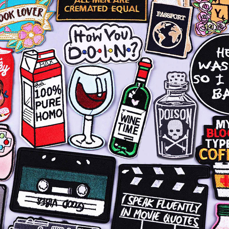 Velcro Sew On - Wine Time Patches On Clothes Embroidered