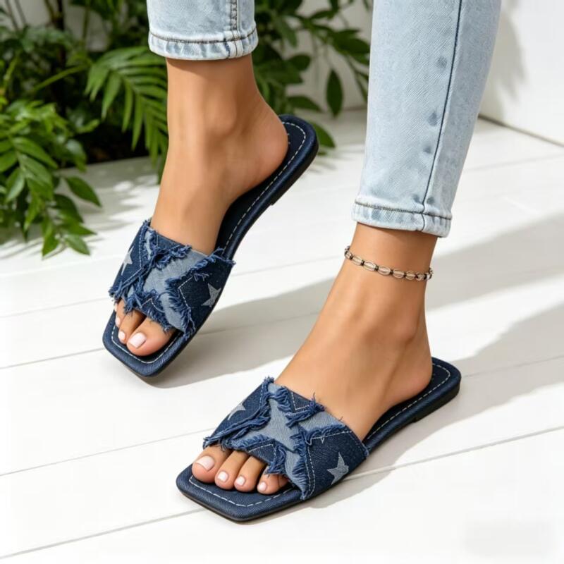 Sewing Factory - Y2K Denim Strap Flat Heel Sandals