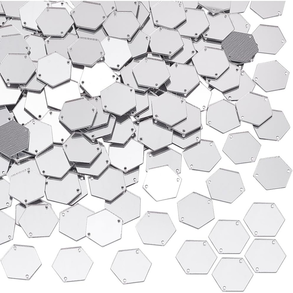 Sewing Kit - 200pcs Hexagon Sew on Mirrors Silver