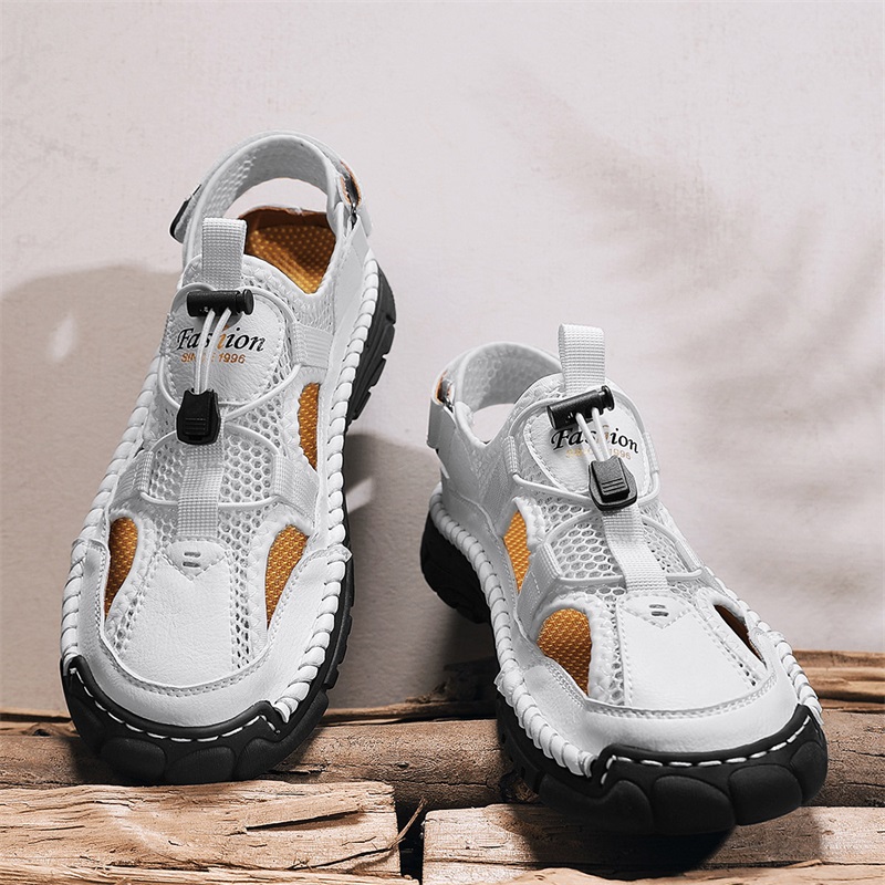 Velcro Sew On - Men's Handmade Simple Letter-Print Sandals, Summer
