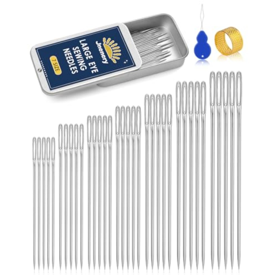 Sewing Repair - Large Eye Sewing Needles, 7 Sizes