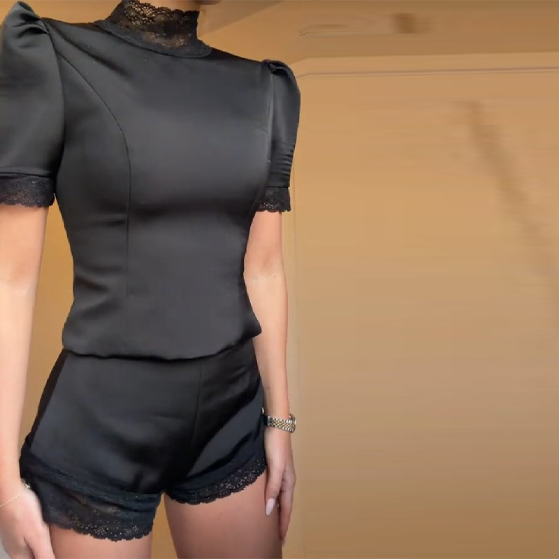 New Satin Lace Edge Top Short  - đánh giá và giá Shoulder Pad Set In