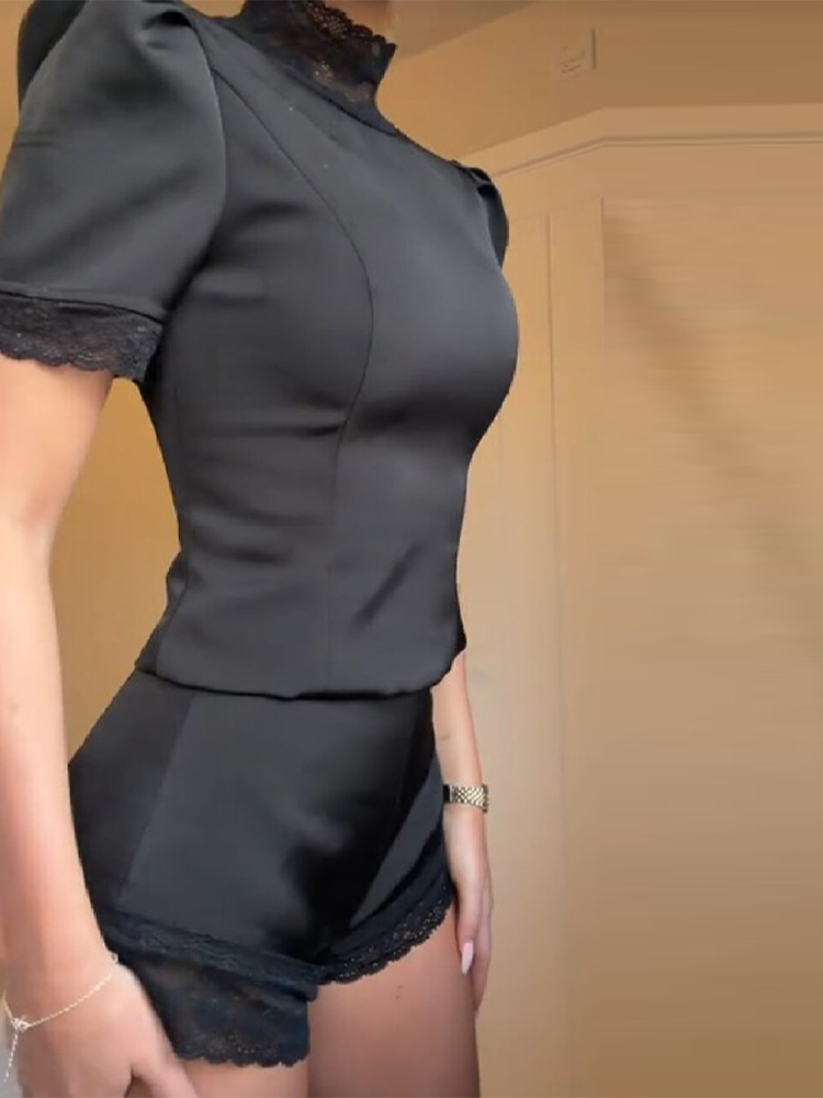 New Satin Lace Edge Top Short  - đánh giá và giá Shoulder Pad Set In